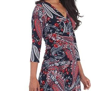 Women's Slimming 3/4 Sleeve Fit-and-Flare Crossover Tummy Control Dress